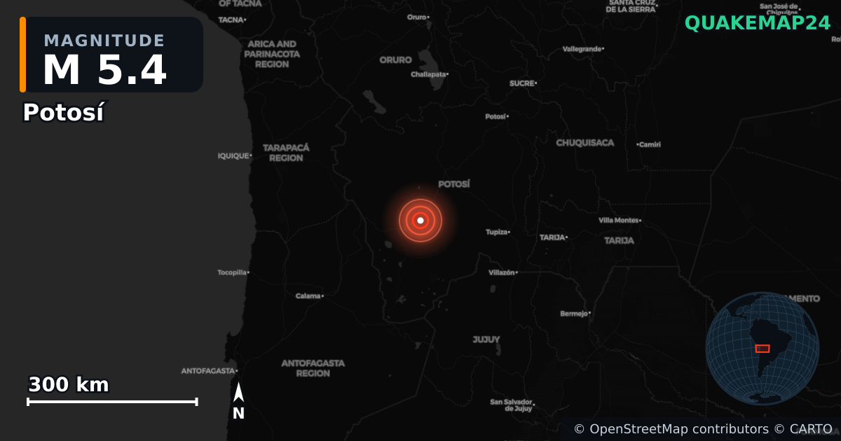M5.4 earthquake near Potosí on Jul 3, 2025 — map of epicenter and shaking intensity | QuakeMap24