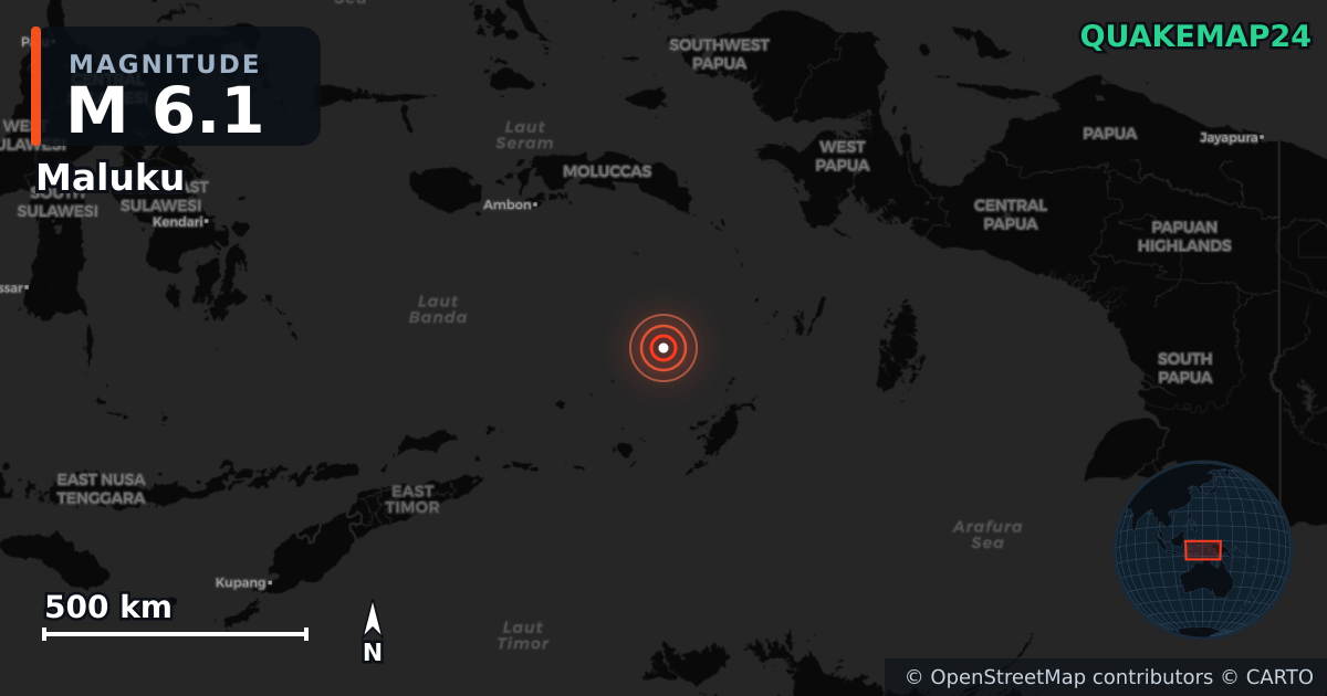 M6.1 earthquake near Maluku on May 14, 2026 — map of epicenter and shaking intensity | QuakeMap24