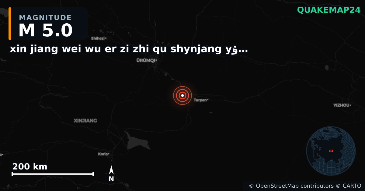 M5.0 earthquake near xin jiang wei wu er zi zhi qu shynjang yۇyghۇr yaptwnwm raywny on Jul 9, 2025 — map of epicenter and shaking intensity | QuakeMap24