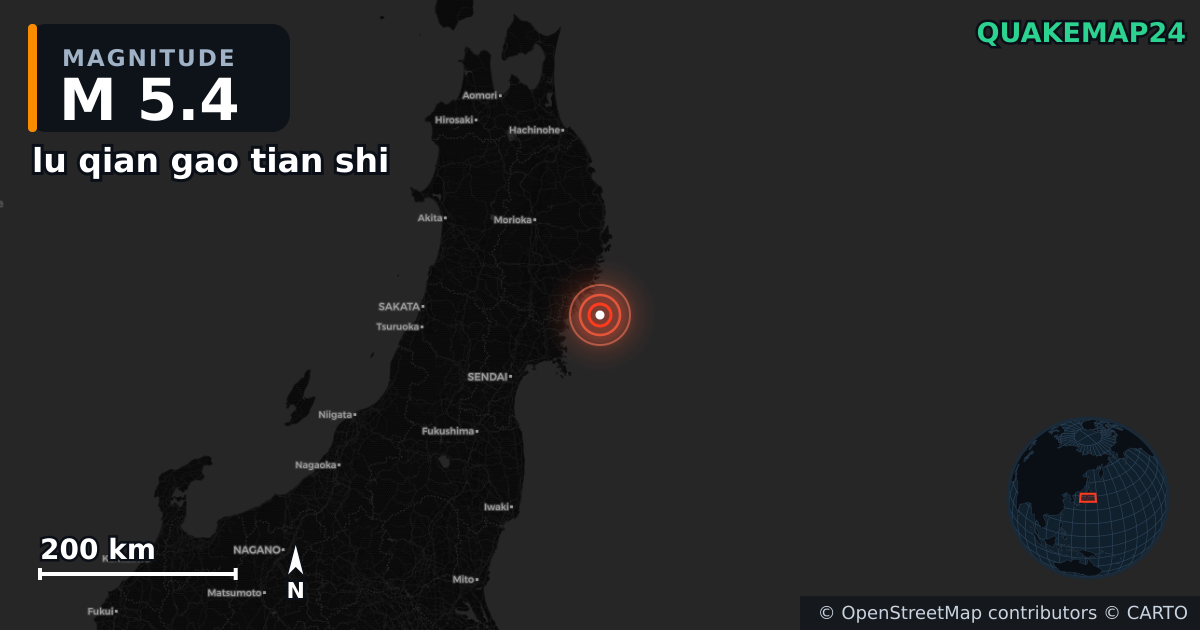 M5.4 earthquake near lu qian gao tian shi on Aug 21, 2025 — map of epicenter and shaking intensity | QuakeMap24