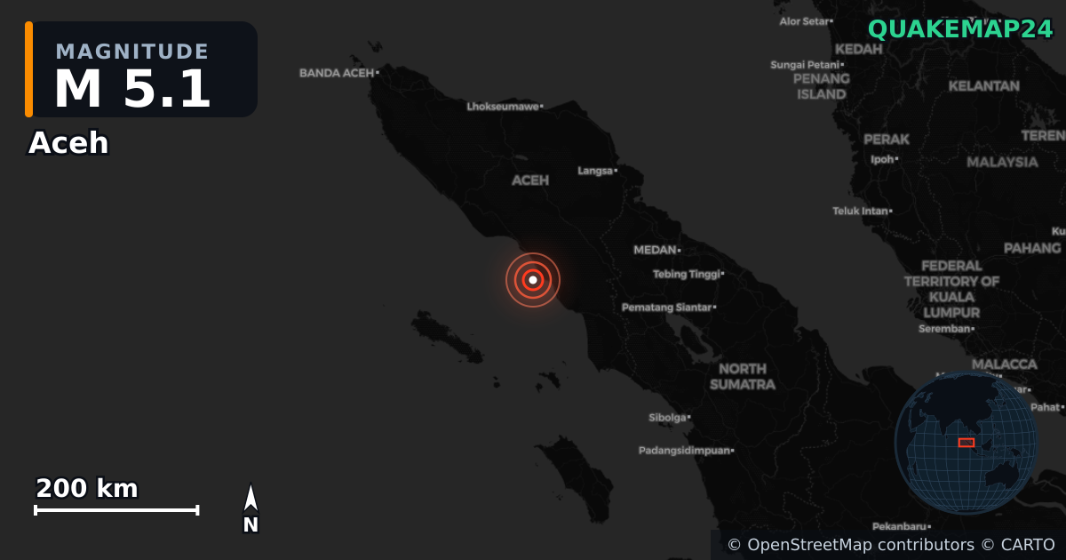 M5.1 earthquake near Aceh on Jul 11, 2025 — map of epicenter and shaking intensity | QuakeMap24