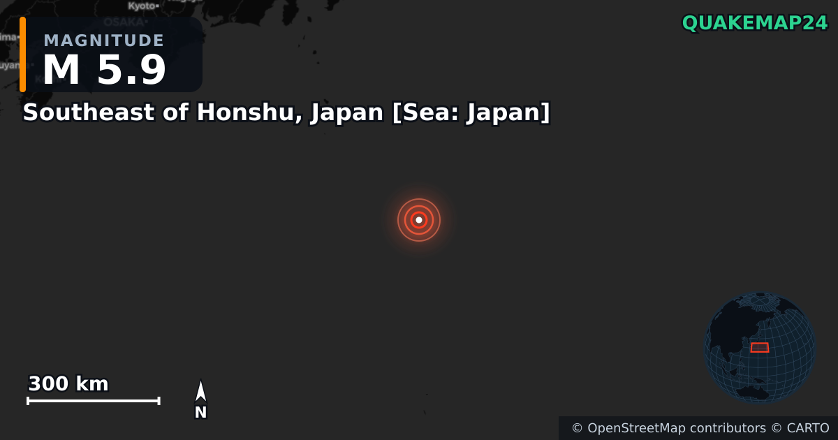 Erdbeben M5,9 bei Southeast of Honshu, Japan [Sea: Japan] · 2026-06-01 — Karte der Lage des Epizentrums