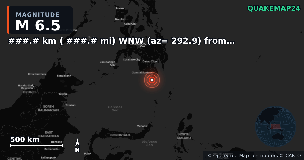 M6.5 earthquake near ###.# km ( ###.# mi) WNW (az= 292.9) from Quartzsite, AZ on Jun 8, 2026 — map of epicenter and shaking intensity | QuakeMap24