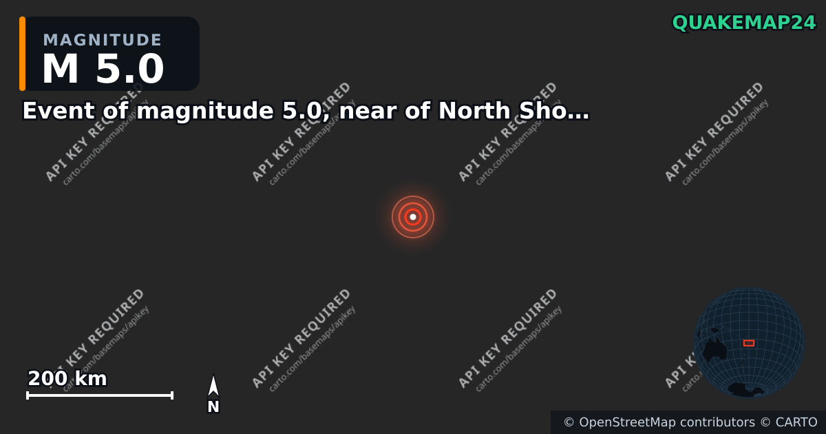 M5.0 earthquake near Event of magnitude 5.0, near of North Shore (Monde) on Nov 21, 2025 — map of epicenter and shaking intensity | QuakeMap24