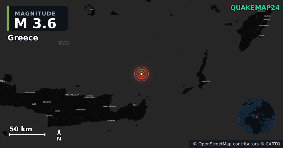 Terremoto de M3,6 cerca de Greece (Grecia) · 2026-10-02 — Mapa de la ubicación del epicentro