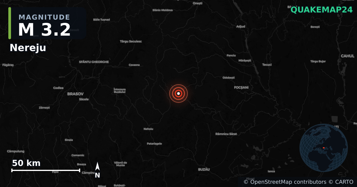 M3.2 earthquake near Nereju on Jul 27, 2026 — map of epicenter and shaking intensity | QuakeMap24
