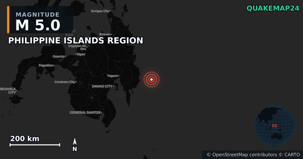 Erdbeben M5,0 bei PHILIPPINE ISLANDS REGION — Karte der Lage des Epizentrums