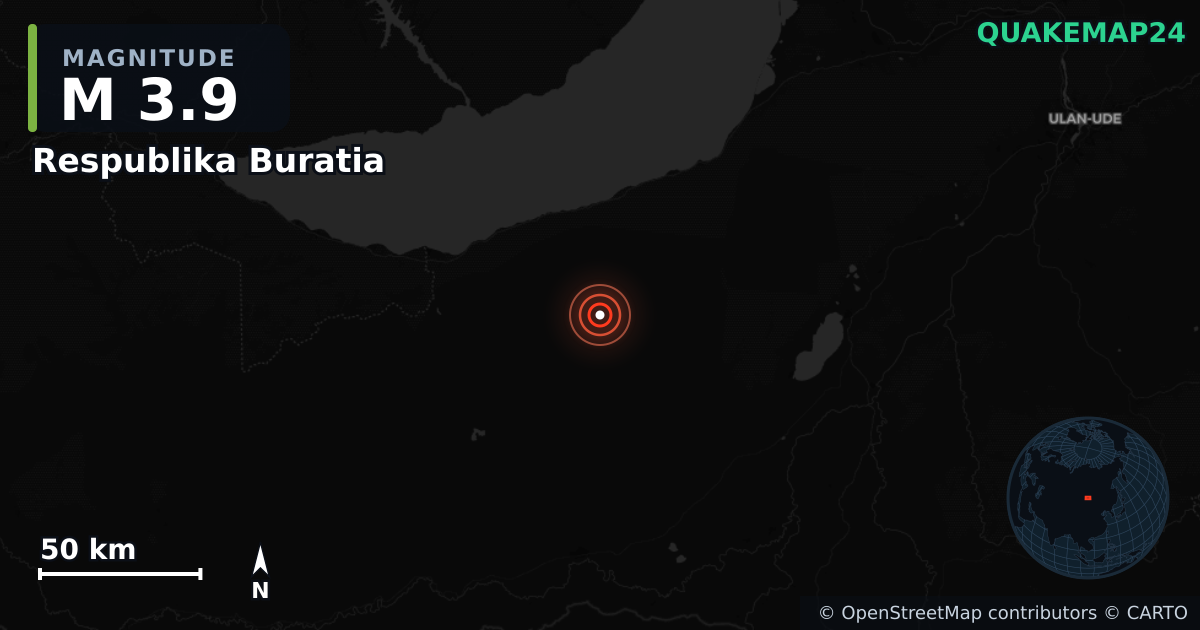 M3.9 earthquake near Respublika Buratia on Aug 27, 2025 — map of epicenter and shaking intensity | QuakeMap24