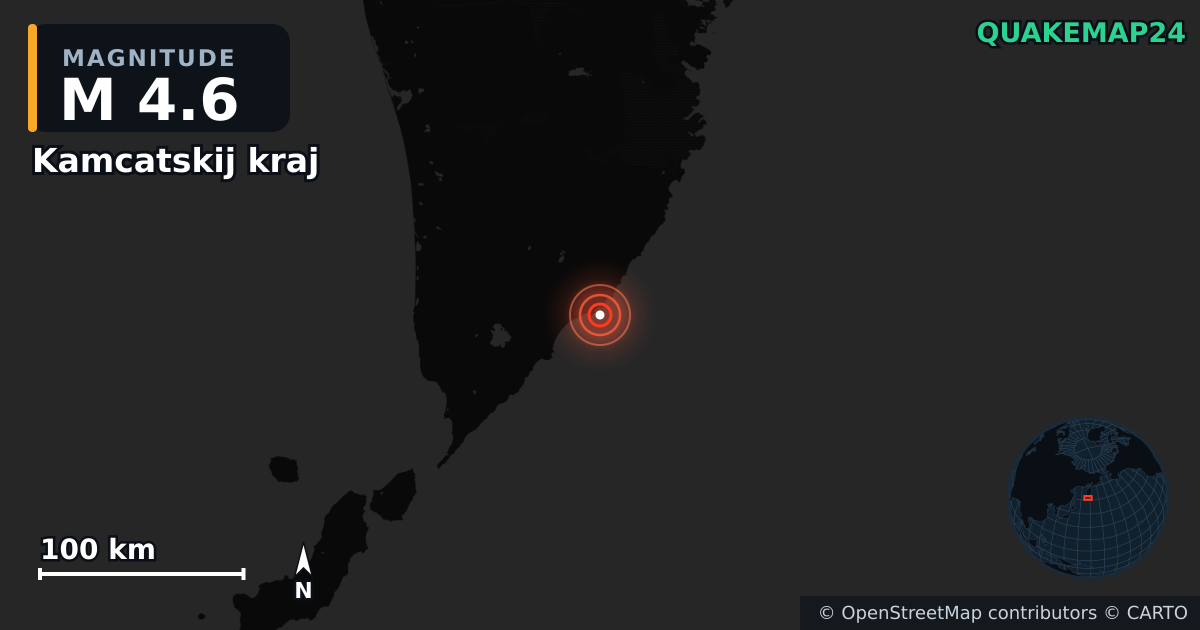 M4.6 earthquake near Kamcatskij kraj on Aug 8, 2025 — map of epicenter and shaking intensity | QuakeMap24