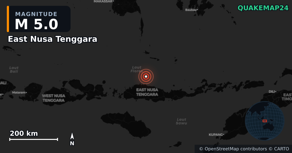 Séisme de M5,0 près de East Nusa Tenggara (Indonésie) · 2026-09-08 — Carte de localisation de l’épicentre