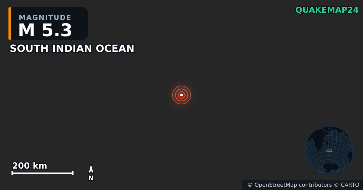 Sismo de M5,3 perto de SOUTH INDIAN OCEAN · 2025-05-22 — Mapa da localização do epicentro