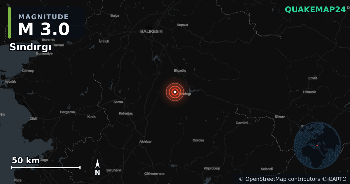 Terremoto de M3,0 cerca de WESTERN TURKEY (Turquía) · 2025-12-27 — Mapa de la ubicación del epicentro