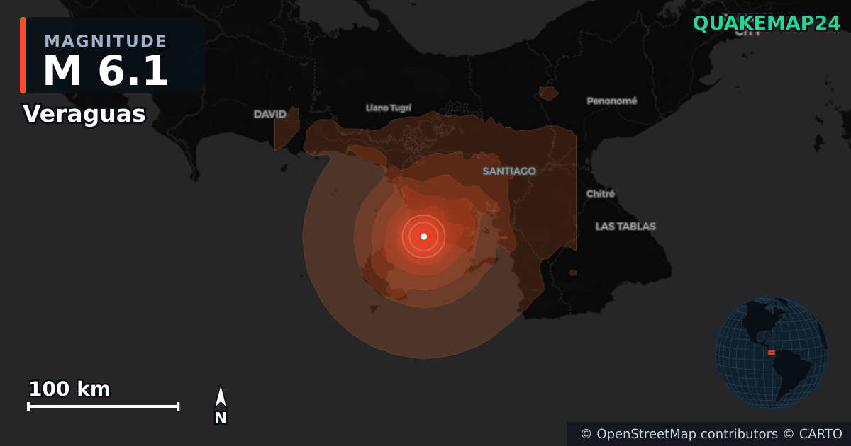 Erdbeben M6,1 bei Veraguas (Panama) · 2026-10-12 — Karte der Lage des Epizentrums