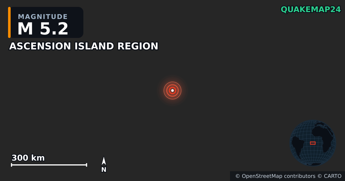M5.2 Earthquake near ASCENSION ISLAND REGION · 2026-01-28 — Map showing the location of the epicenter
