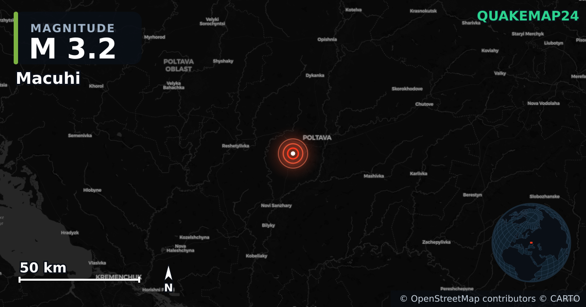 M3.2 earthquake near Macuhi on Mar 28, 2026 — map of epicenter and shaking intensity | QuakeMap24