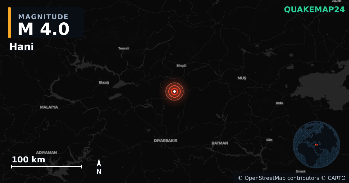 M4.0 earthquake near Hani on Oct 26, 2025 — map of epicenter and shaking intensity | QuakeMap24
