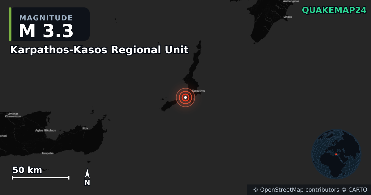 Erdbeben M3,3 bei Karpathos-Kasos Regional Unit, South Aegean (Griechenland) · 2026-09-13 — Karte der Lage des Epizentrums