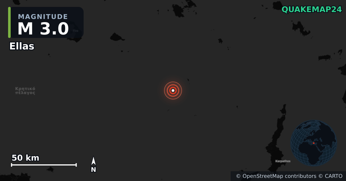 M3.0 earthquake near Ellas on Jan 26, 2026 — map of epicenter and shaking intensity | QuakeMap24