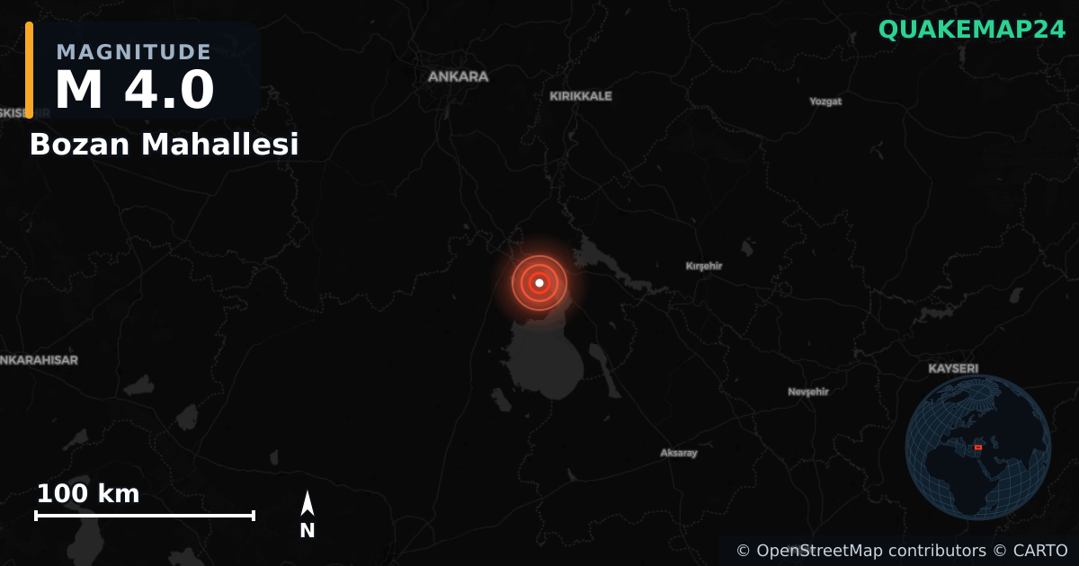 M4.0 earthquake near Bozan Mahallesi on Sep 22, 2025 — map of epicenter and shaking intensity | QuakeMap24
