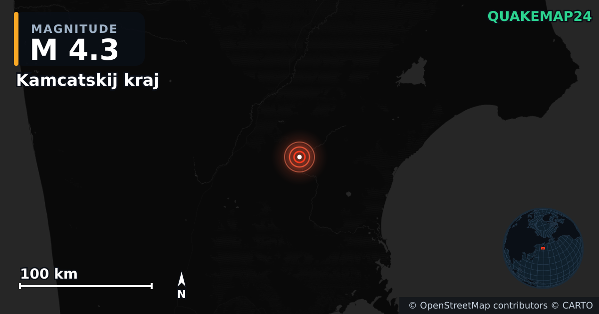 M4.3 earthquake near Kamcatskij kraj on Jun 5, 2025 — map of epicenter and shaking intensity | QuakeMap24