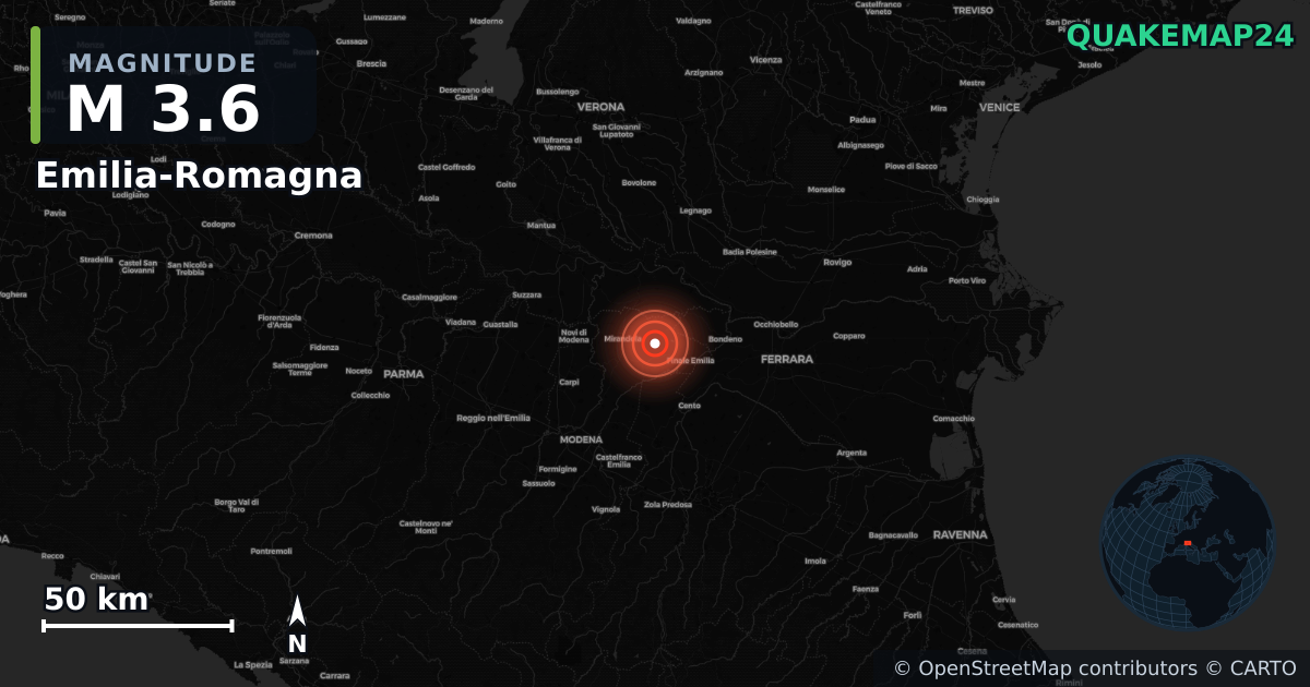 M3.6 earthquake near Emilia-Romagna on Jul 9, 2025 — map of epicenter and shaking intensity | QuakeMap24