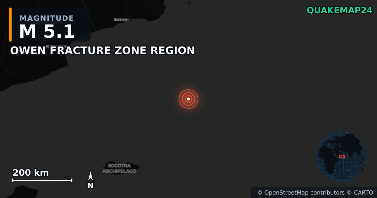 OWEN FRACTURE ZONE REGION yakınında M5,1 deprem · 2025-07-18 — Deprem merkez üssünün konumunu gösteren harita
