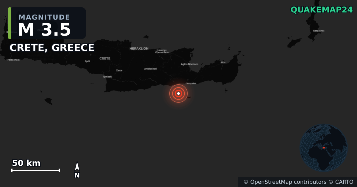 M3.5 earthquake near CRETE, GREECE on Jul 31, 2025 — map of epicenter and shaking intensity | QuakeMap24
