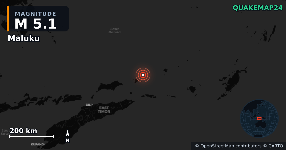 M5.1 earthquake near Maluku on Jul 16, 2025 — map of epicenter and shaking intensity | QuakeMap24