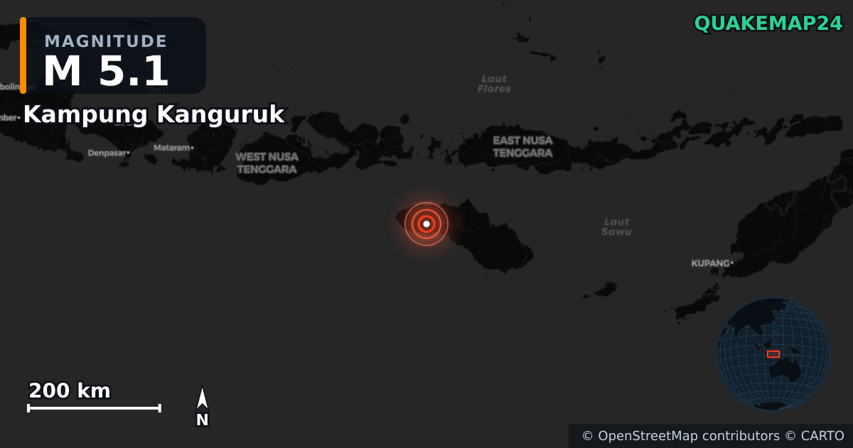 Erdbeben M5,1 bei Kampung Kanguruk, East Nusa Tenggara (Indonesien) — Karte der Lage des Epizentrums