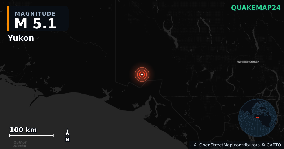 M5.1 earthquake near Yukon on Dec 7, 2025 — map of epicenter and shaking intensity | QuakeMap24