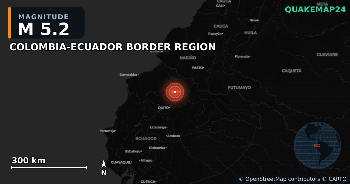 Erdbeben M5,2 bei COLOMBIA-ECUADOR BORDER REGION — Karte der Lage des Epizentrums