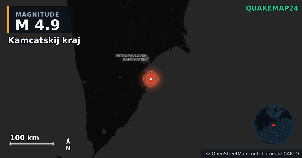 M4.9 earthquake near Kamcatskij kraj on Jul 30, 2025 — map of epicenter and shaking intensity | QuakeMap24