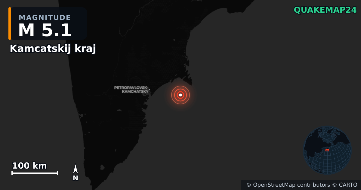 M5.1 earthquake near Kamcatskij kraj on Jul 30, 2025 — map of epicenter and shaking intensity | QuakeMap24