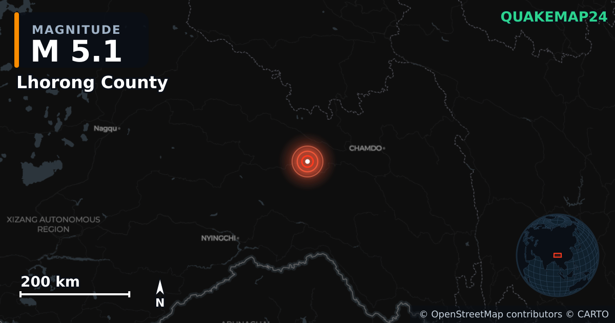 M5.1 Earthquake near Lhorong County, Xizang (China) · 2026-10-24 — Map showing the location of the epicenter
