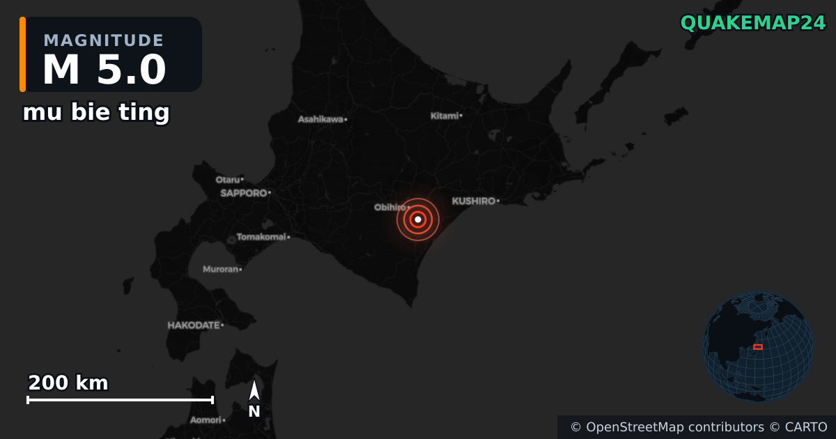 M5.0 earthquake near mu bie ting on May 15, 2025 — map of epicenter and shaking intensity | QuakeMap24