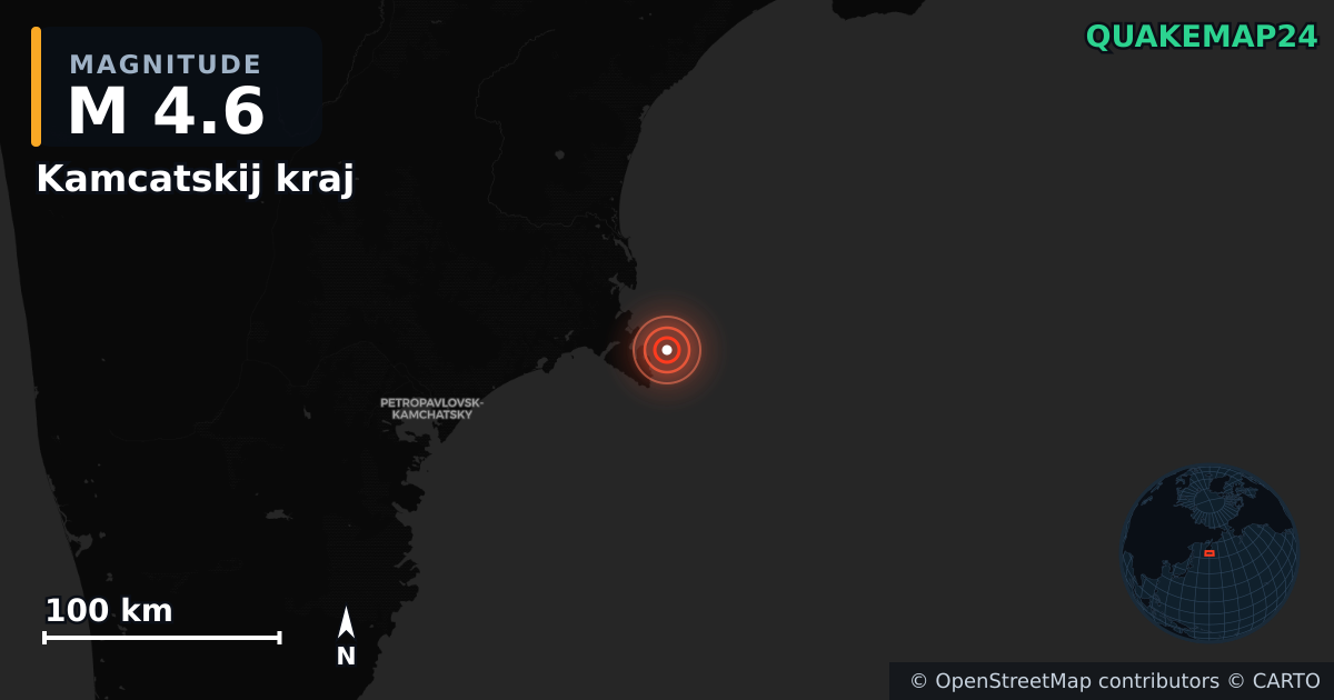 M4.6 earthquake near Kamcatskij kraj on Nov 8, 2025 — map of epicenter and shaking intensity | QuakeMap24