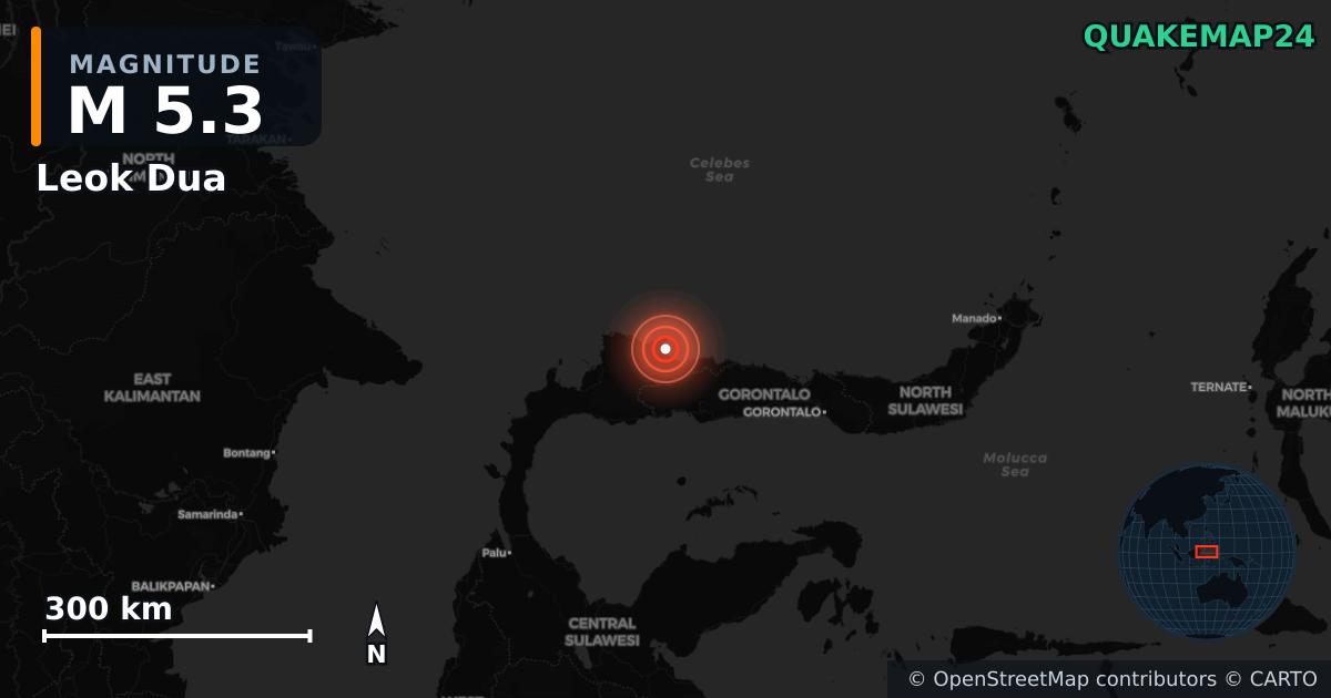 M5.3 earthquake near Leok Dua on Jul 12, 2026 — map of epicenter and shaking intensity | QuakeMap24