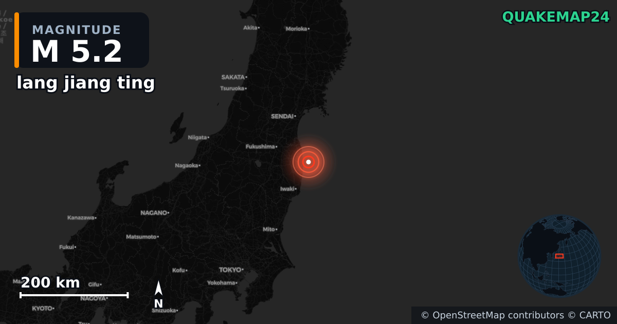 M5.2 earthquake near lang jiang ting on Oct 7, 2025 — map of epicenter and shaking intensity | QuakeMap24