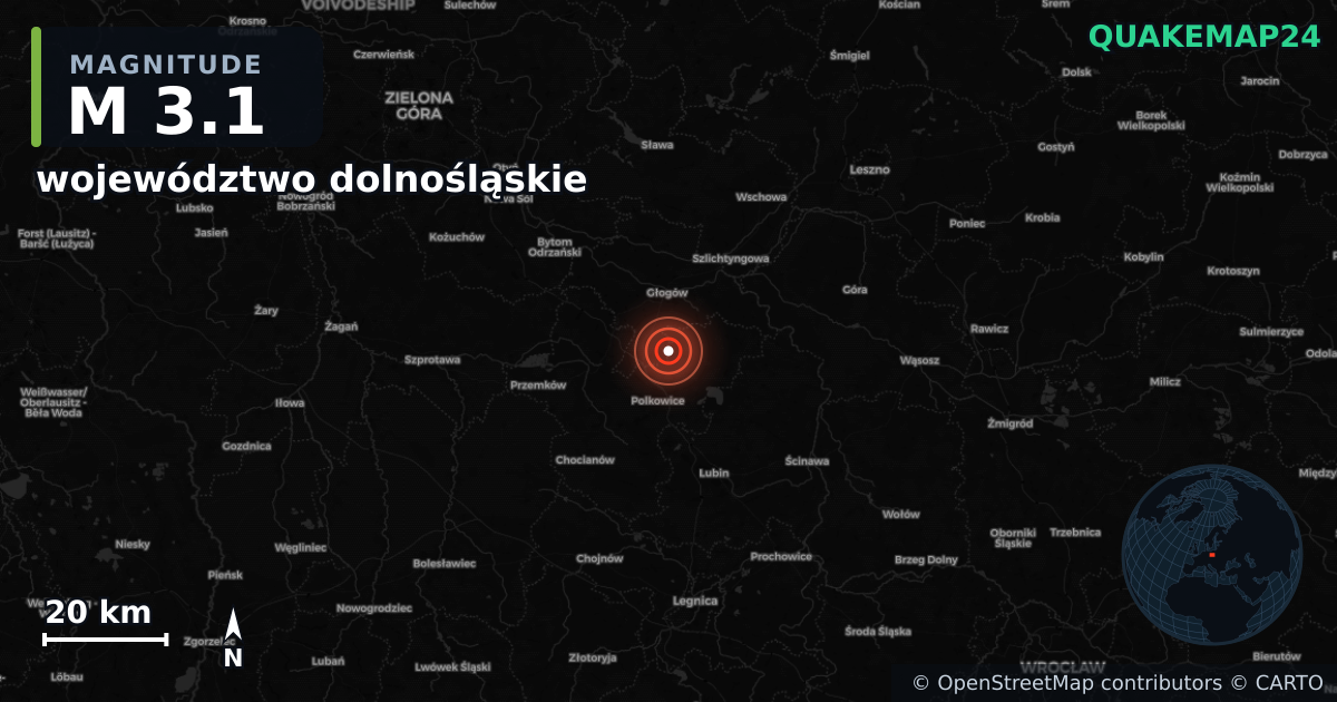 M3.1 earthquake near województwo dolnośląskie on Nov 18, 2025 — map of epicenter and shaking intensity | QuakeMap24