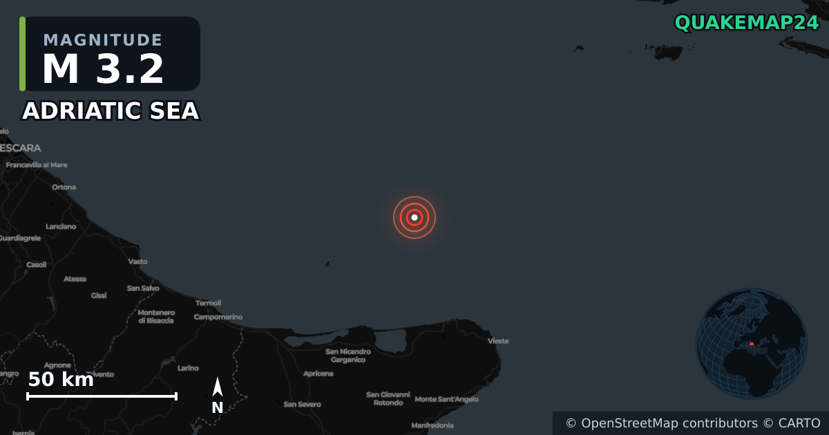 Erdbeben M3,2 bei ADRIATIC SEA (Italien) · 2025-12-30 — Karte der Lage des Epizentrums