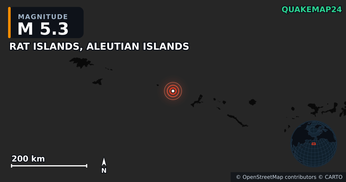 Erdbeben M5,3 bei RAT ISLANDS, ALEUTIAN ISLANDS — Karte der Lage des Epizentrums