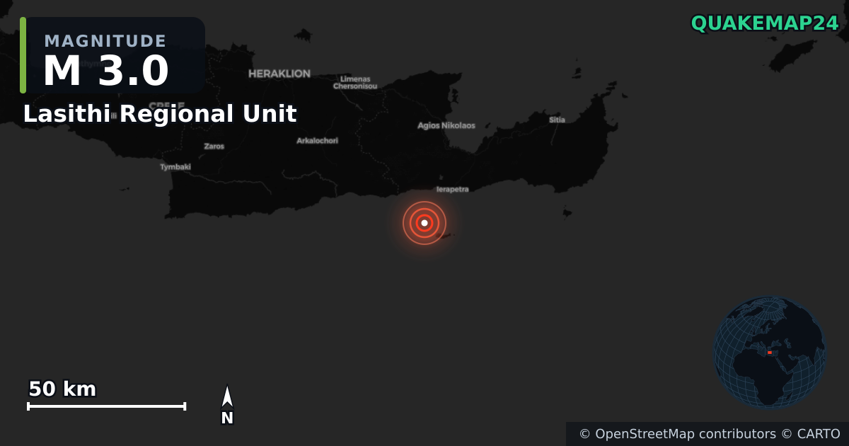 Erdbeben M3,0 bei Lasithi Regional Unit, Region of Crete (Griechenland) · 2026-09-24 — Karte der Lage des Epizentrums
