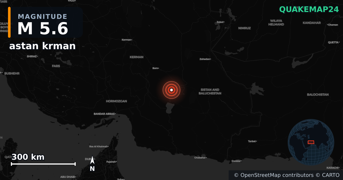 M5.6 earthquake near astan krman on Aug 5, 2025 — map of epicenter and shaking intensity | QuakeMap24