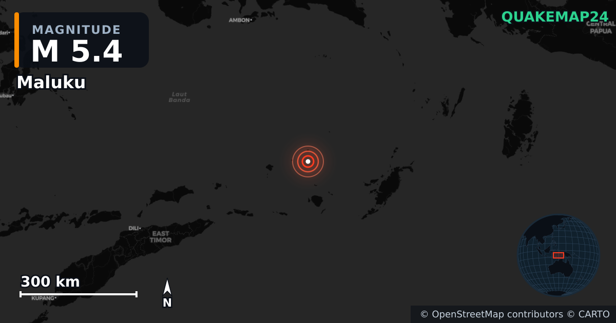 M5.4 earthquake near Maluku on Oct 10, 2025 — map of epicenter and shaking intensity | QuakeMap24