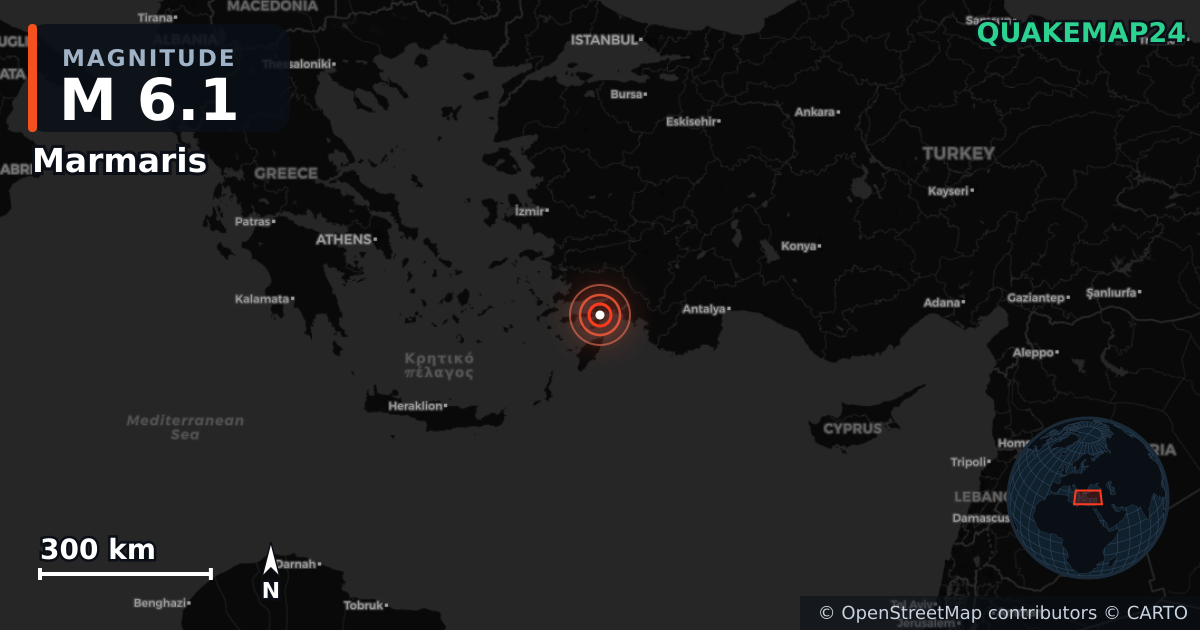 M6.1 earthquake near Marmaris on Jun 2, 2025 — map of epicenter and shaking intensity | QuakeMap24