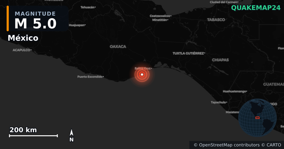 M5.0 earthquake near México on Jan 20, 2026 — map of epicenter and shaking intensity | QuakeMap24