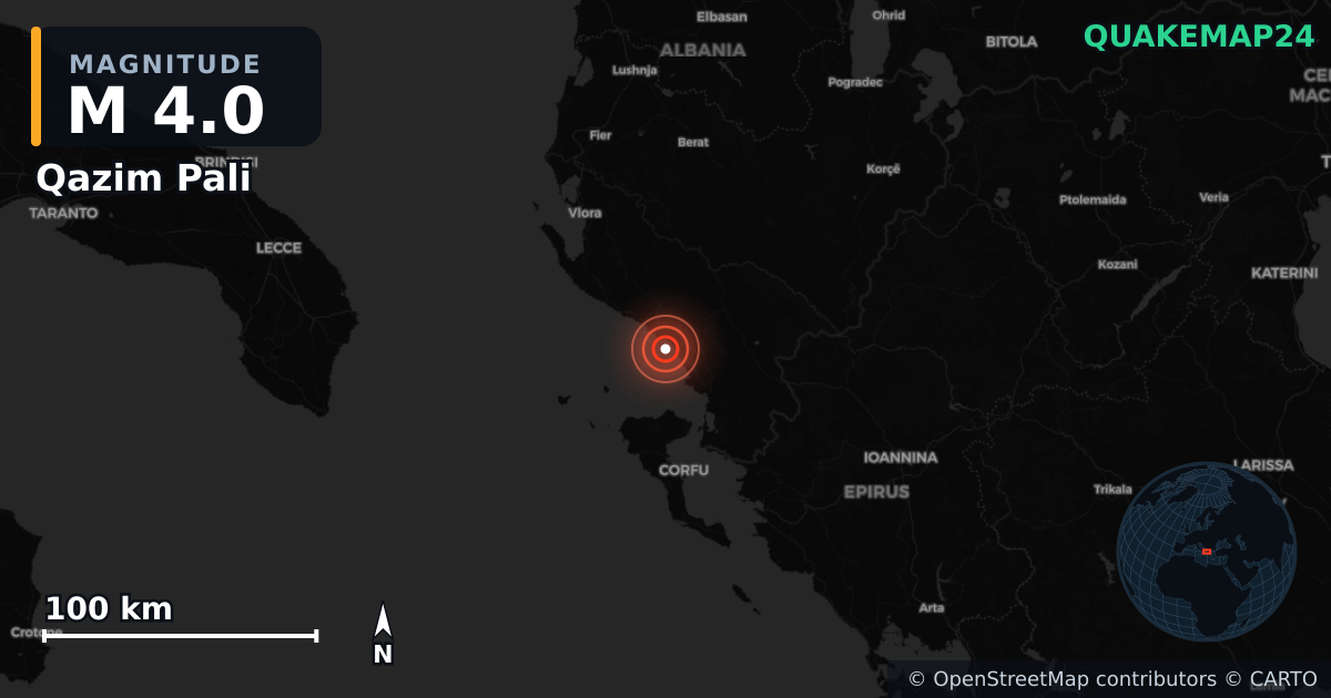 M4.0 earthquake near Qazim Pali on Jun 12, 2026 — map of epicenter and shaking intensity | QuakeMap24