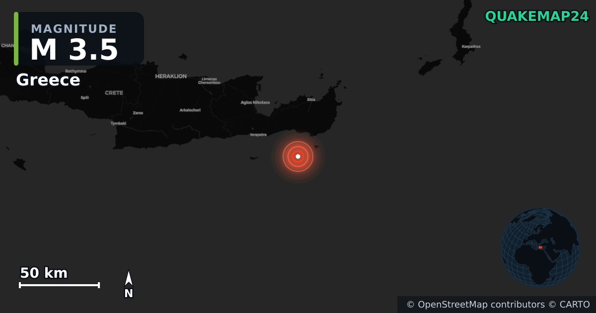 M3.5 earthquake near Greece on Jul 10, 2026 — map of epicenter and shaking intensity | QuakeMap24