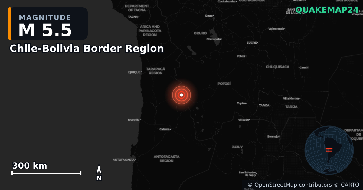 M5.5 earthquake near Chile-Bolivia Border Region on Dec 13, 2025 — map of epicenter and shaking intensity | QuakeMap24