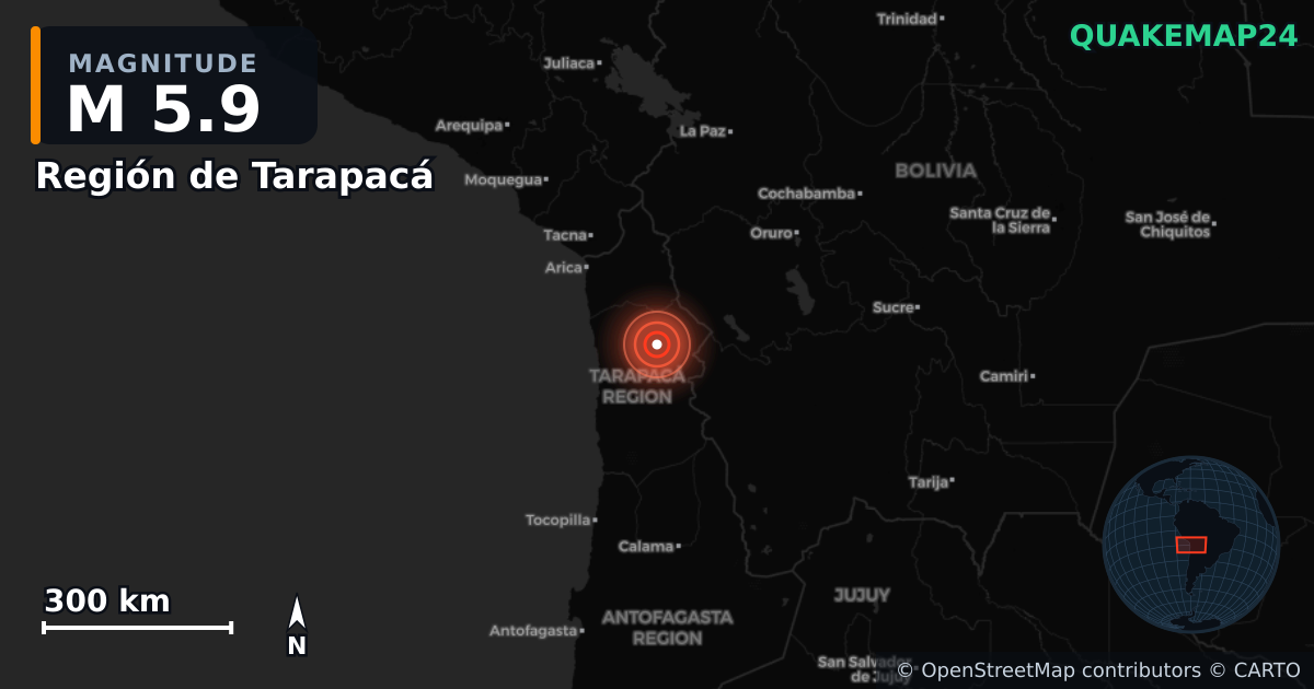 M5.9 earthquake near Región de Tarapacá on May 26, 2025 — map of epicenter and shaking intensity | QuakeMap24